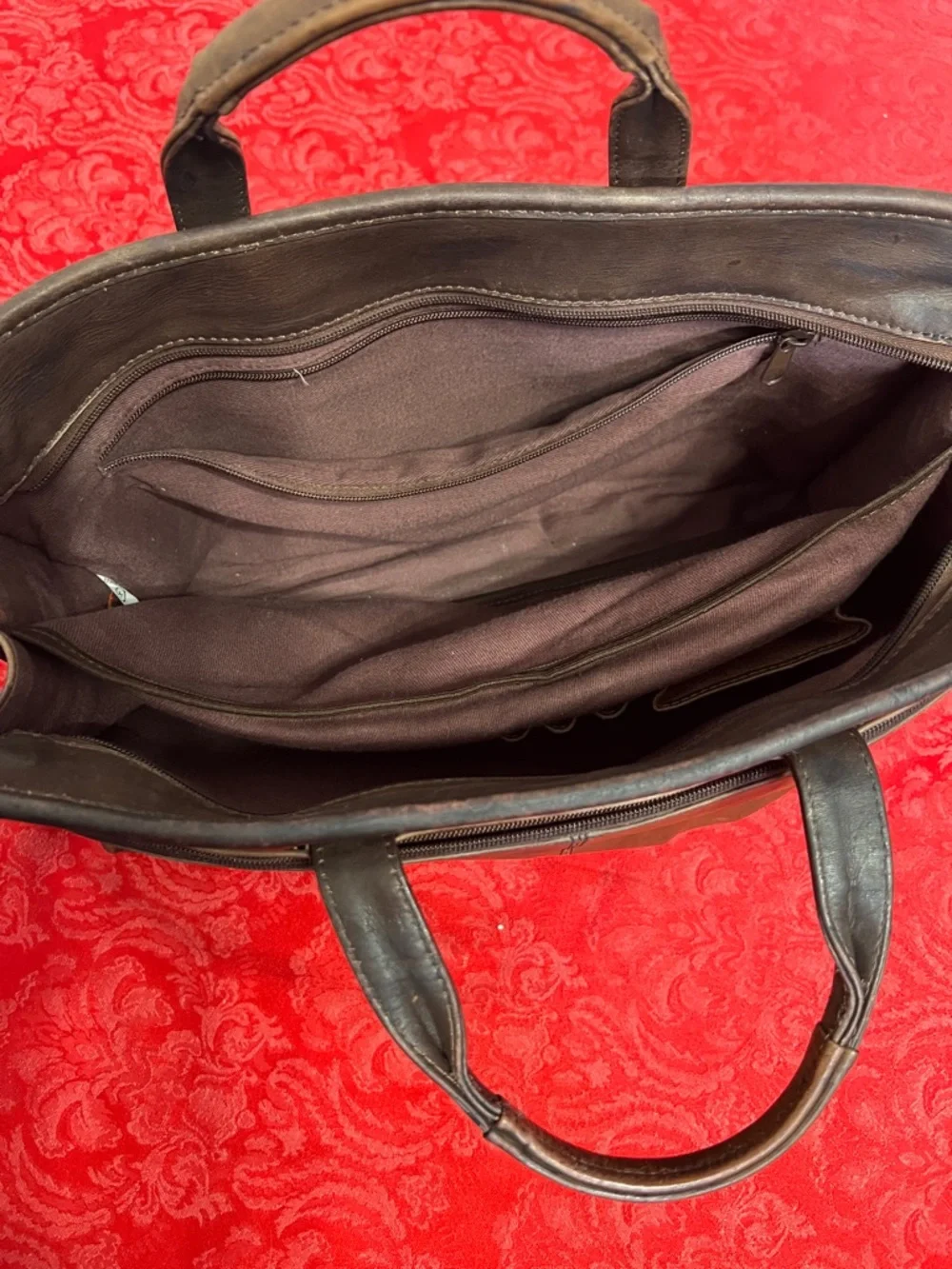 Brown Leather Briefcase Laptop Bag Mens Business Carry Top Handle